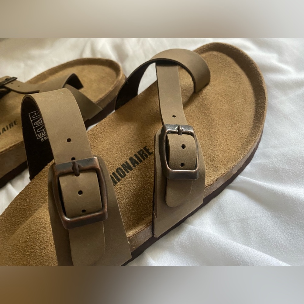 SIZE 8 - Brown Double-Buckle Leather Sandals